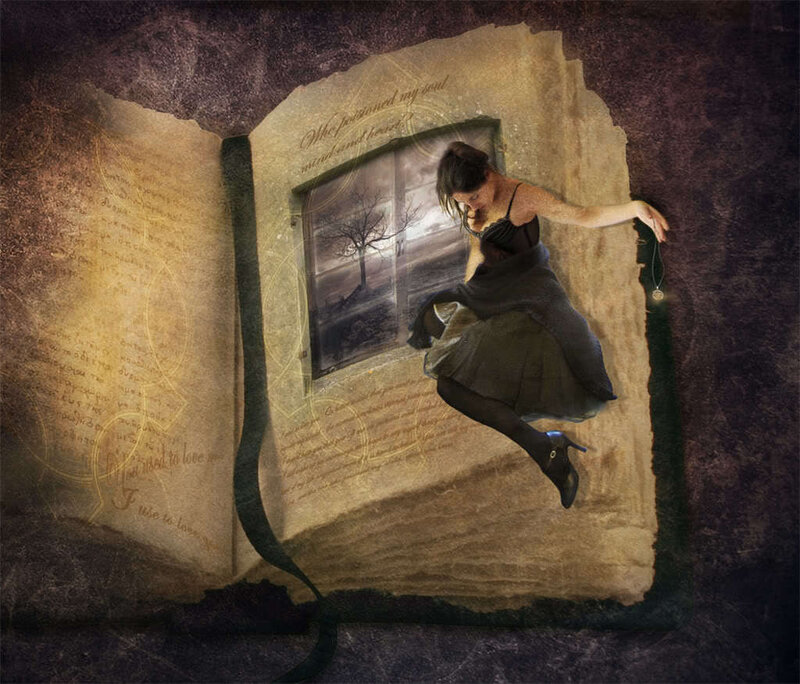 woman emerging from a book