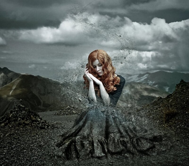 Woman Emerging from Rock — Gray