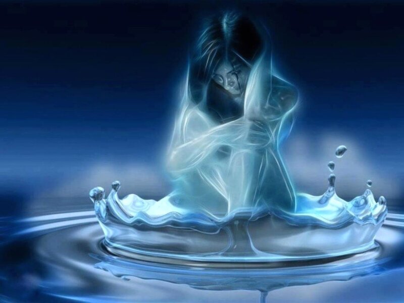 Woman Emerging from Water — Blue, Dramatic, Digital Art