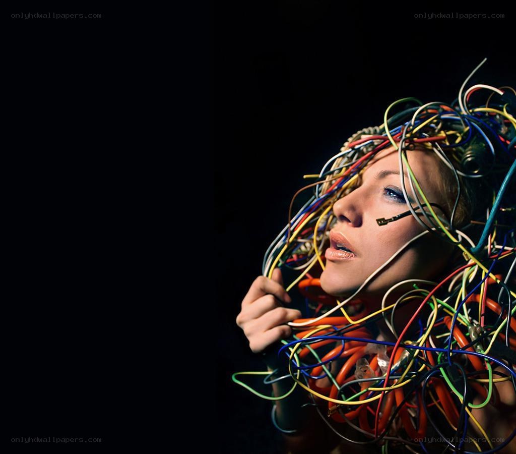 woman entangled in wires