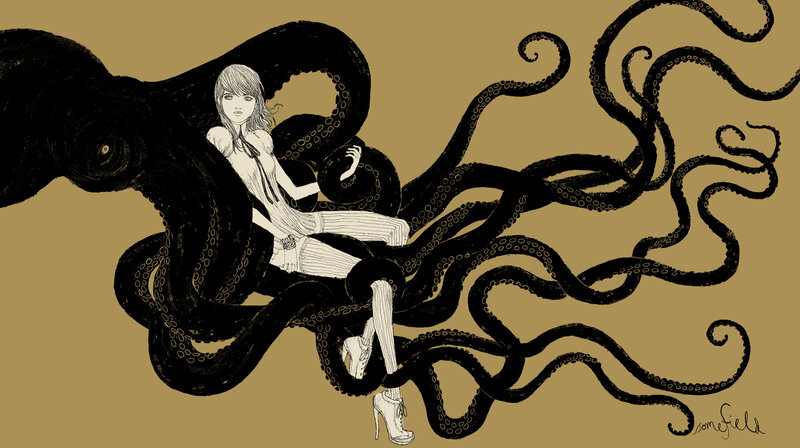 woman entwined with octopus tentacles