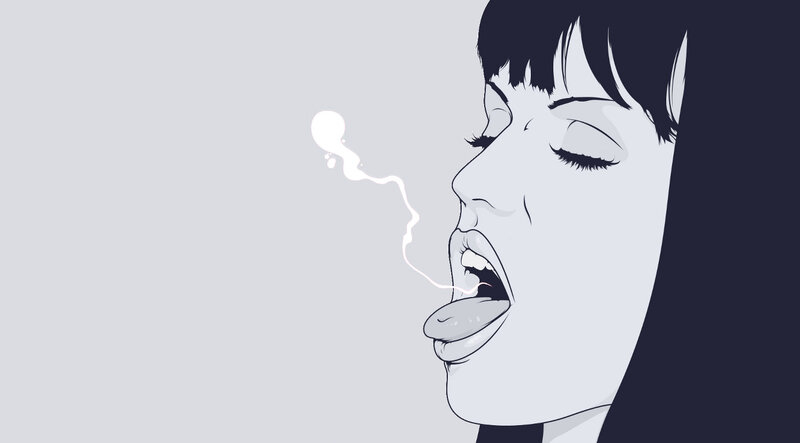 woman exhaling smoke