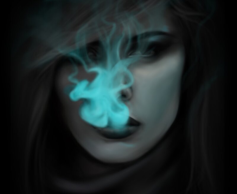 Woman Exhaling Smoke — Black, Dark