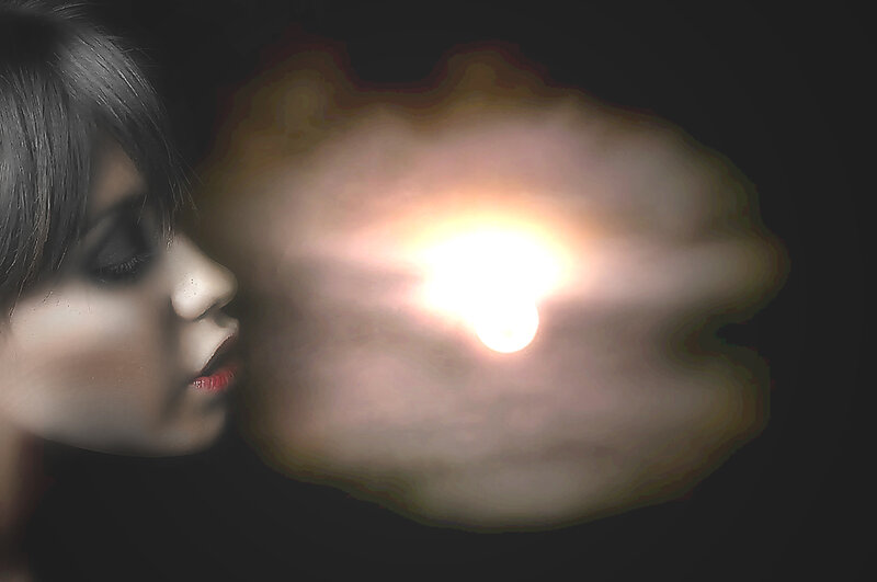 Woman Exhaling Smoke — Black, Dramatic, Night