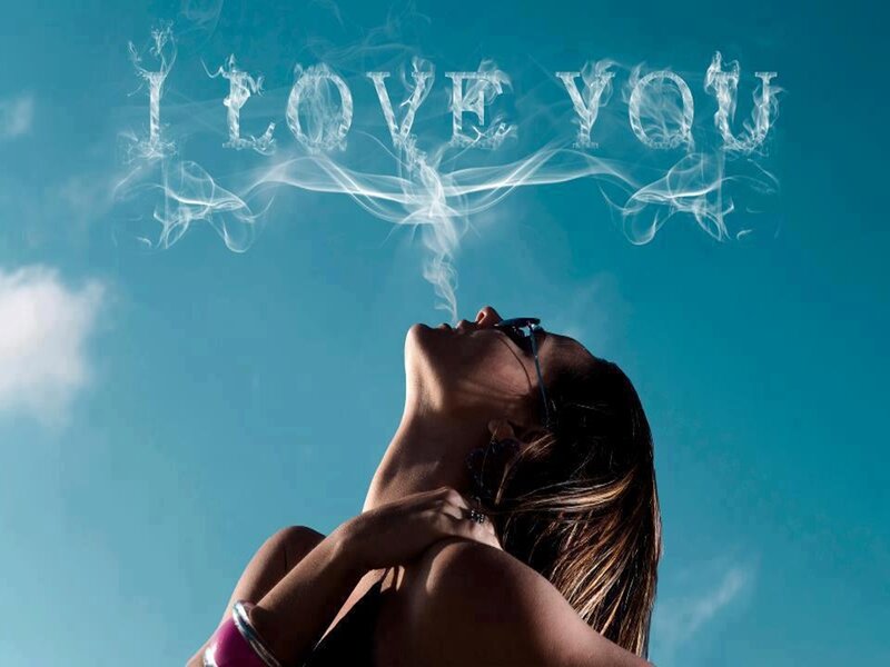 Woman Exhaling Smoke — Blue, Dramatic