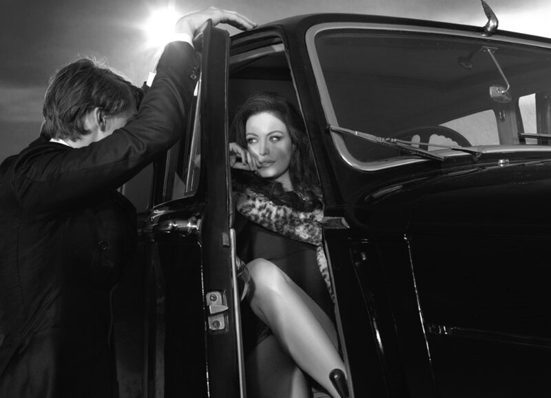 Woman Exiting Car — Black, Dramatic, Night