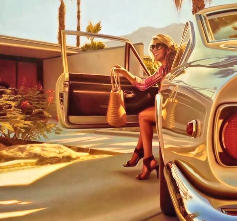 Woman Exiting Car — Gold