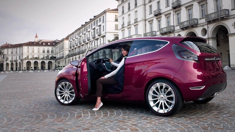 Woman Exiting Car — Maroon
