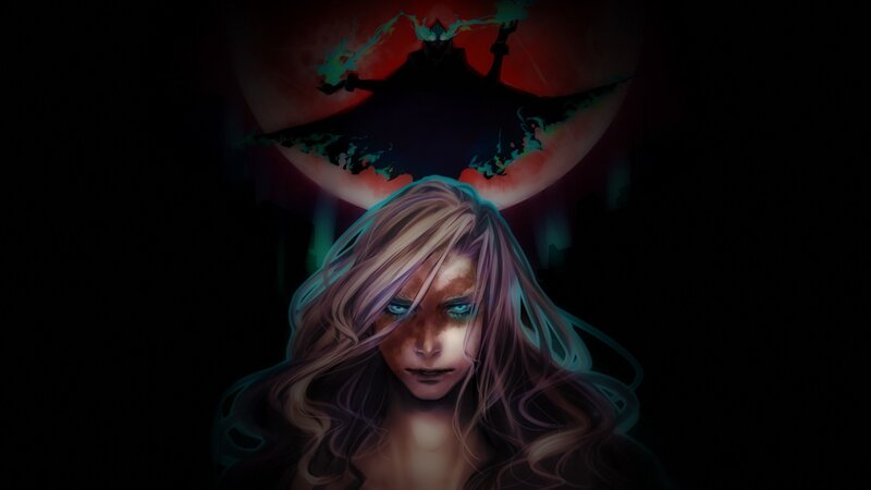 woman facing a dark figure