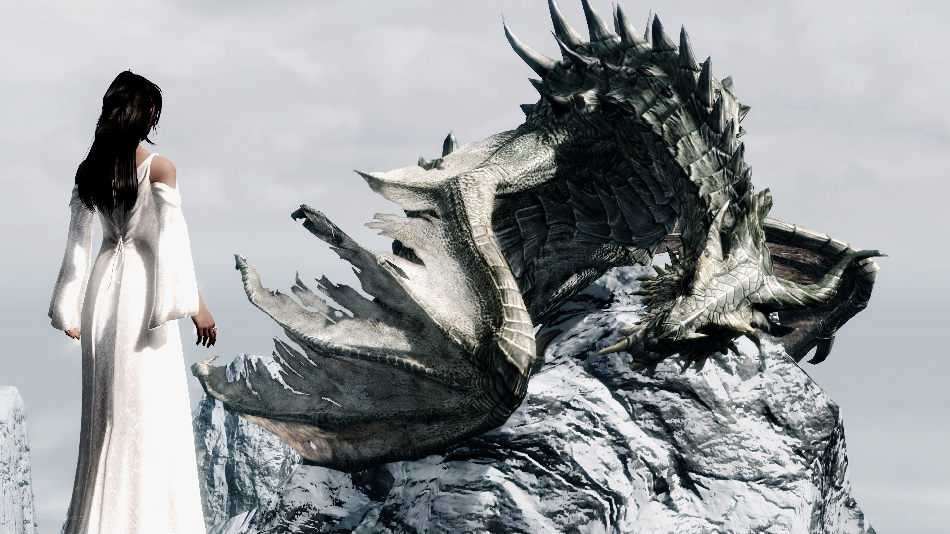 woman facing a dragon