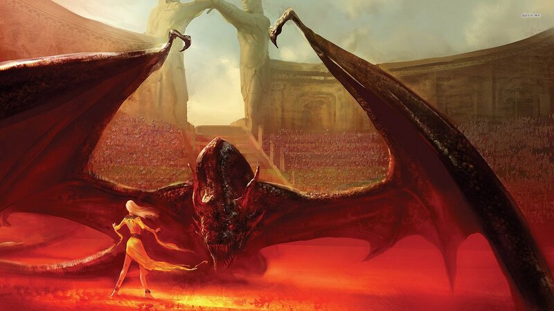 Woman Facing a Dragon — Red