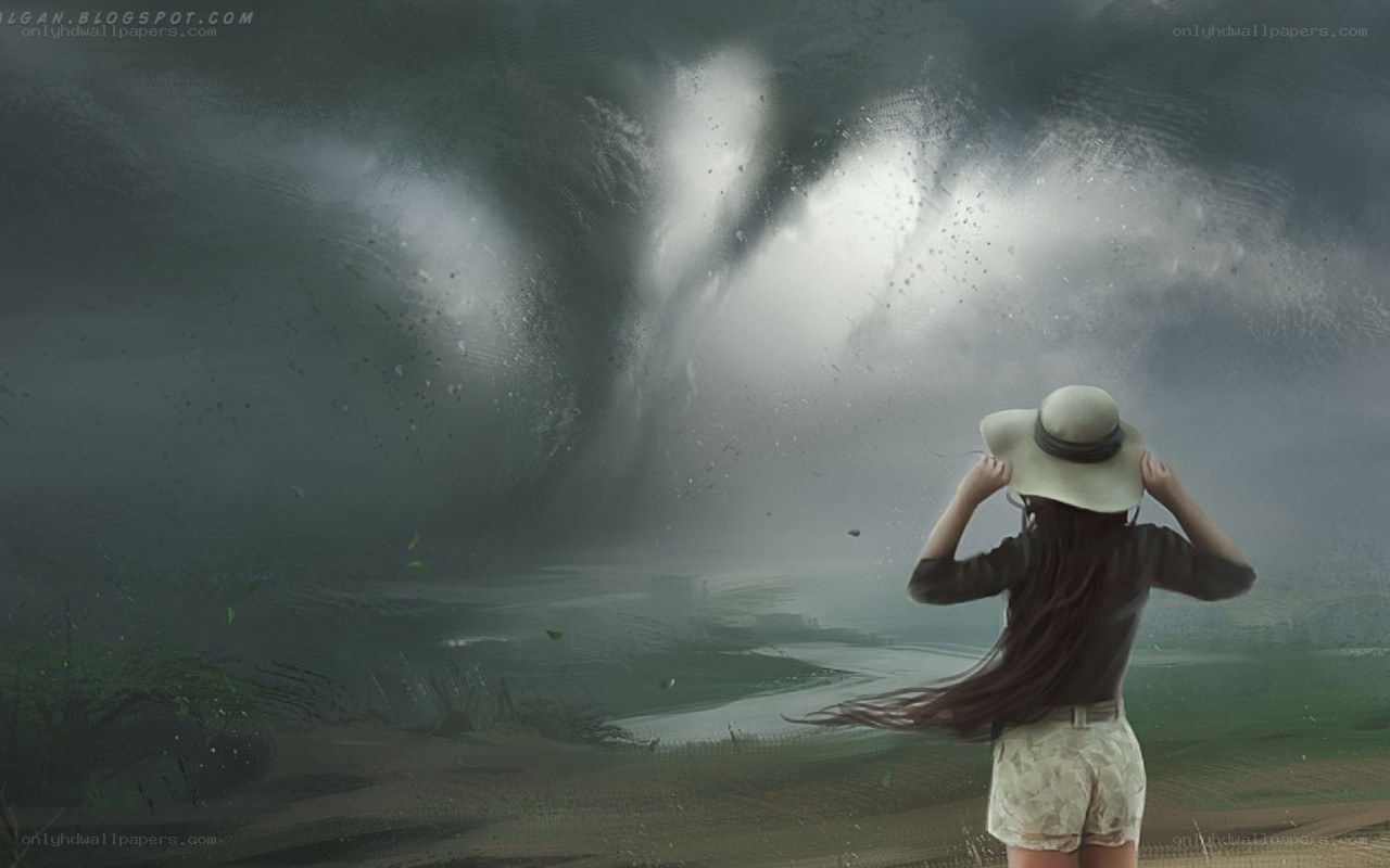 woman facing a storm