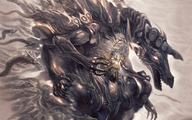 Woman Facing Dragon — Gray