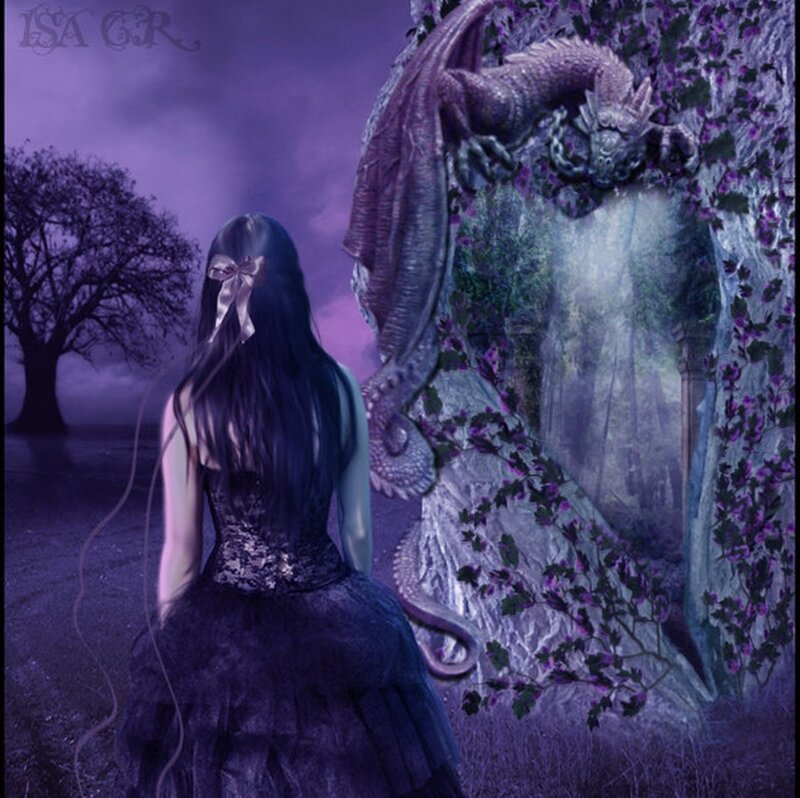 Woman Facing Dragon — Purple