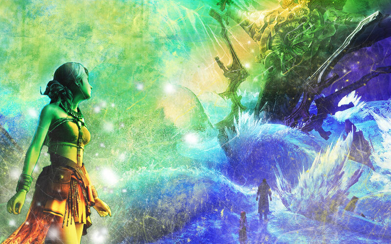 Woman Facing Giant Creature — Green