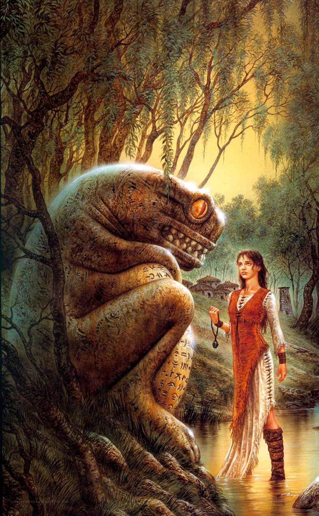 woman facing giant creature