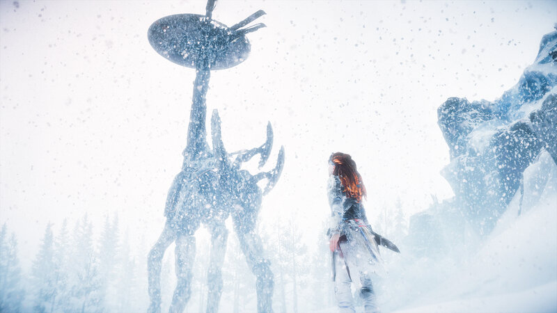 Woman Facing Giant Statue — White