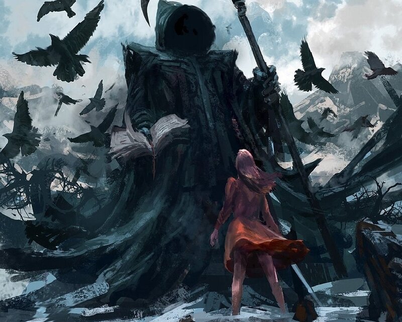 Woman Facing Grim Reaper