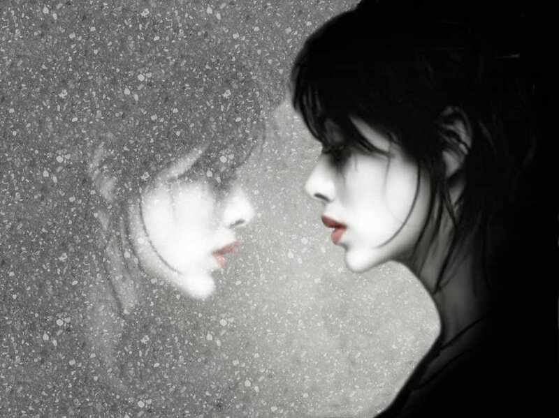 woman facing her reflection