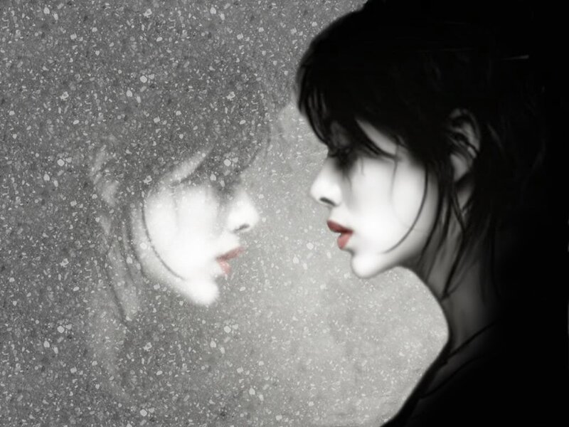 woman facing her reflection