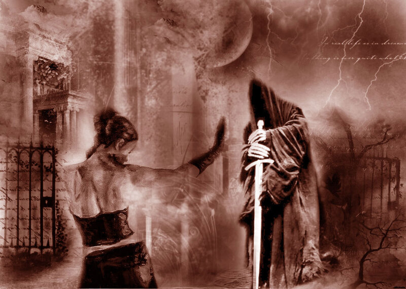 Woman Facing Hooded Figure