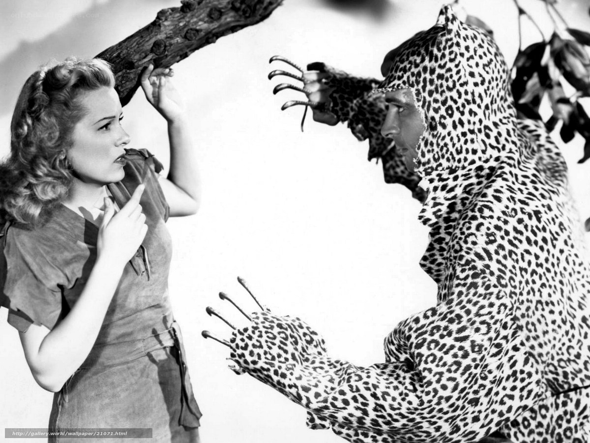 Woman facing leopard creature