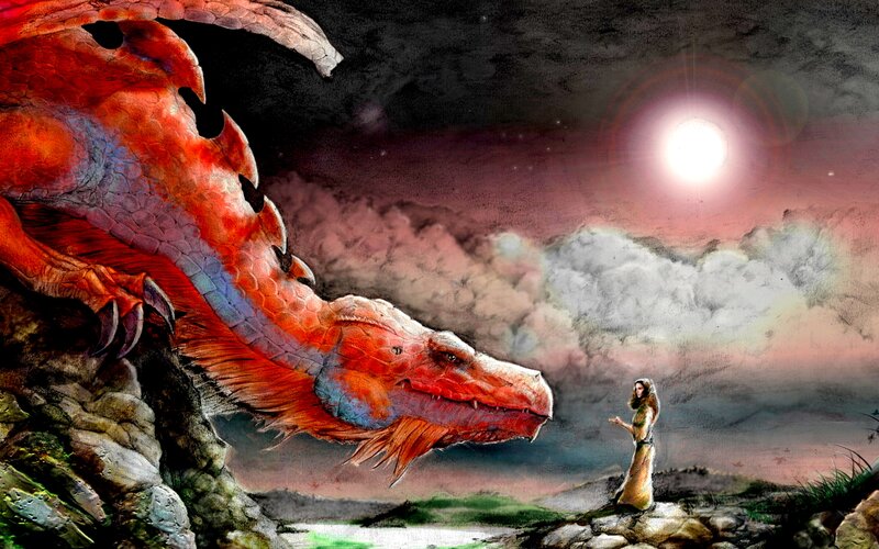 Woman Facing Red Dragon