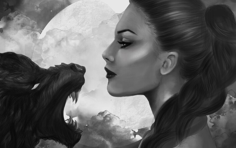 Woman Facing Wolf