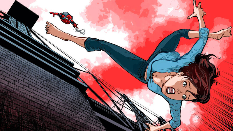 Woman Falling from Building — Red