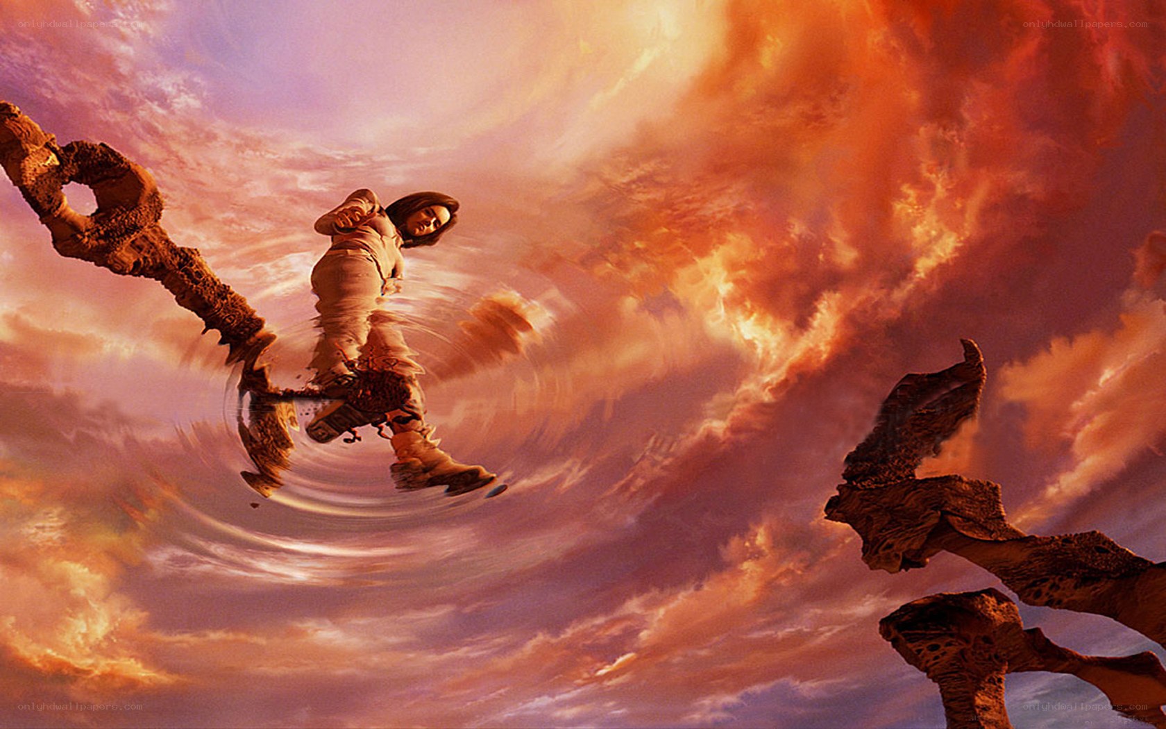 woman falling through a vortex