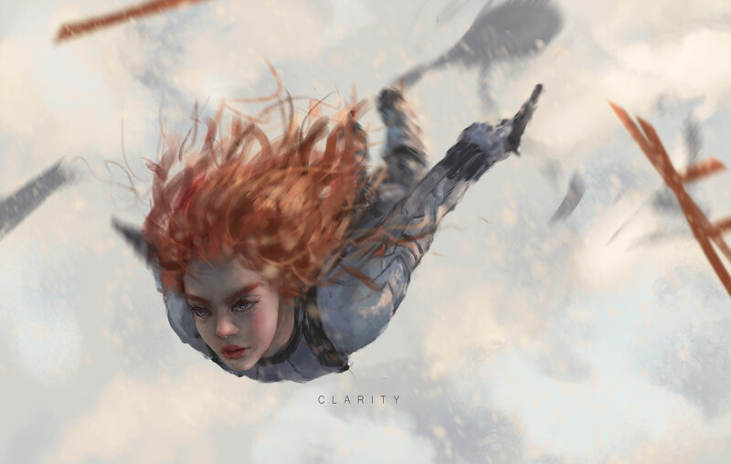 Woman Falling Through Air — Gray
