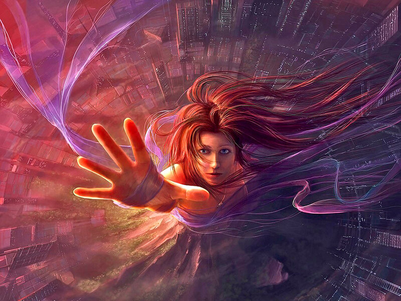 Woman Falling Through Air — Purple
