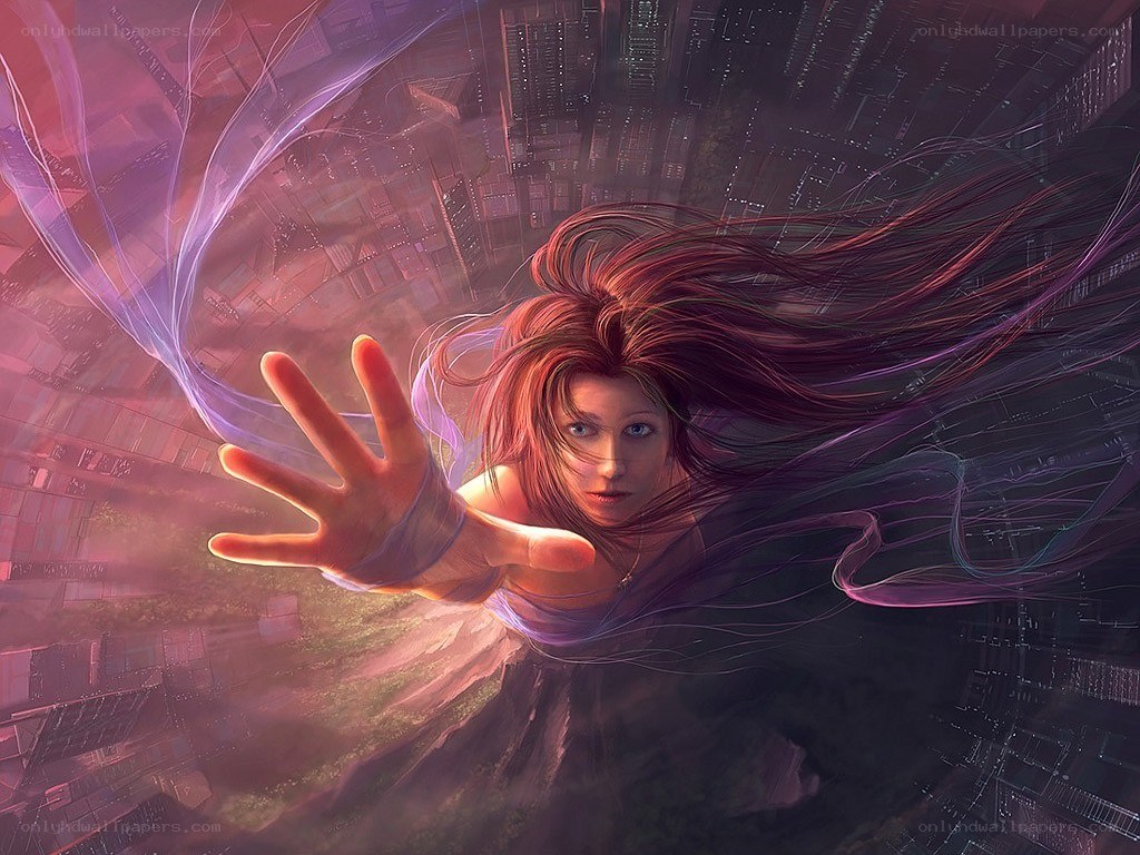 woman falling through city
