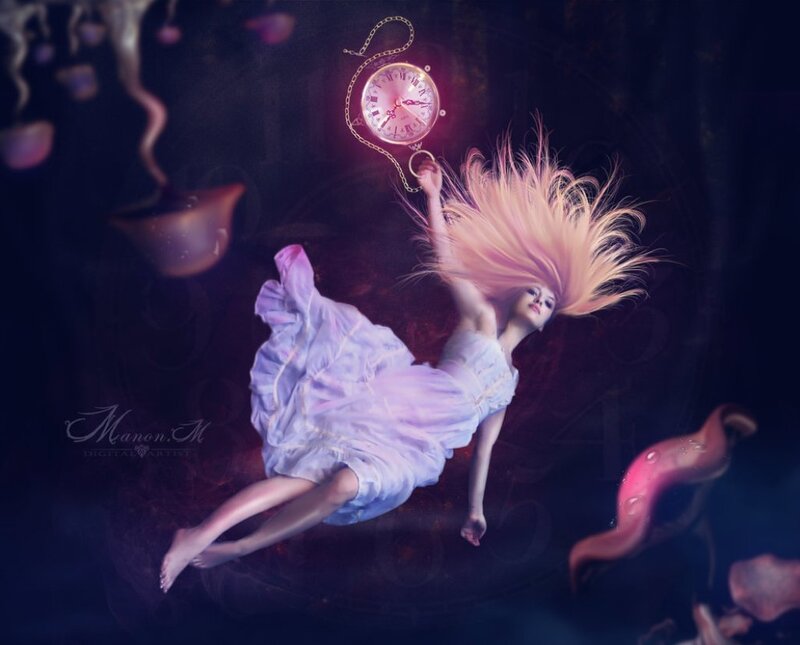 Woman Falling with Clock