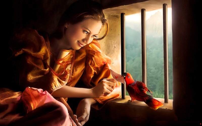 Woman Feeding Bird