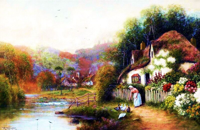 Woman Feeding Ducks — Green