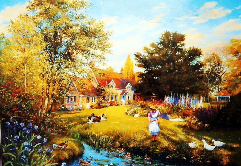 Woman Feeding Ducks — Yellow