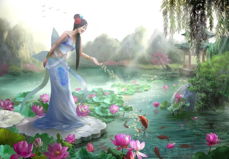 Woman Feeding Fish