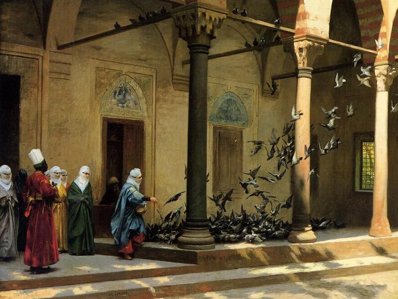 Woman Feeding Pigeons — Beige