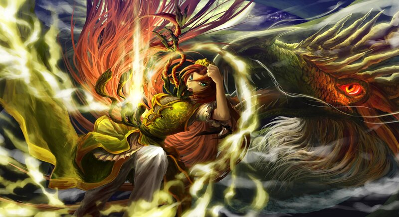 Woman Fighting a Dragon — Green