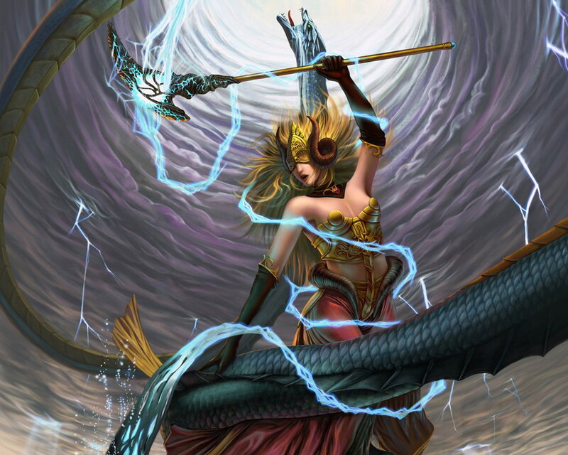 Woman Fighting a Dragon — Purple