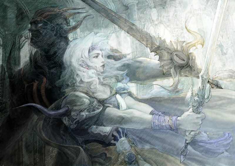 Woman Fighting Demon — White