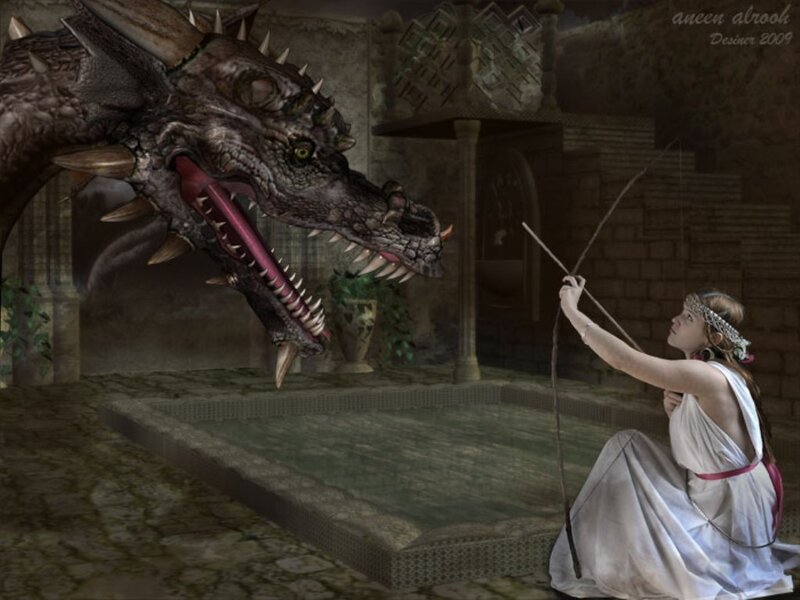 Woman Fighting Dragon — Gray