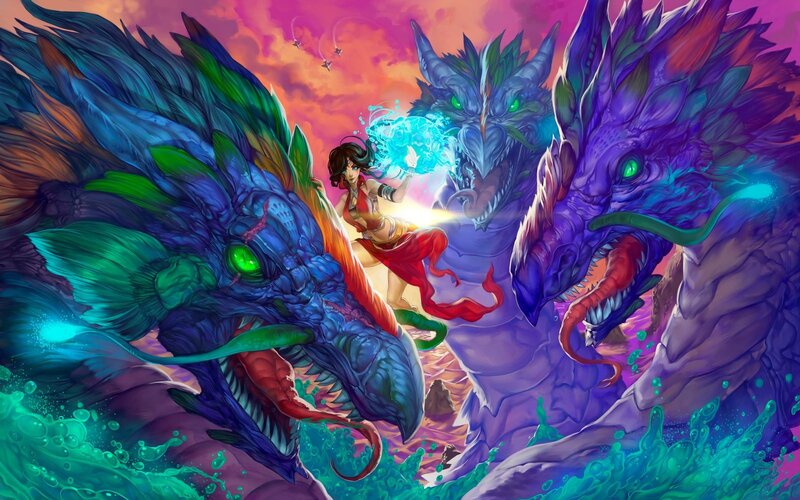 Woman Fighting Dragons