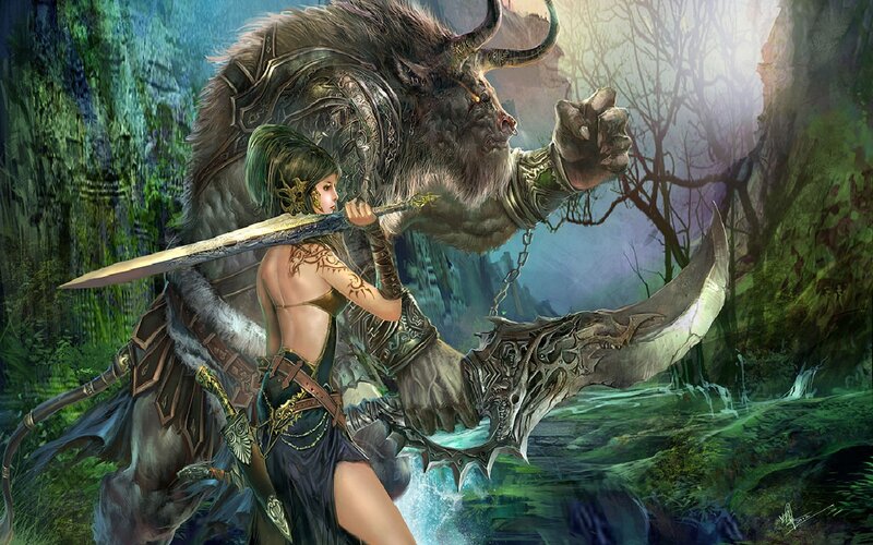 Woman Fighting Minotaur