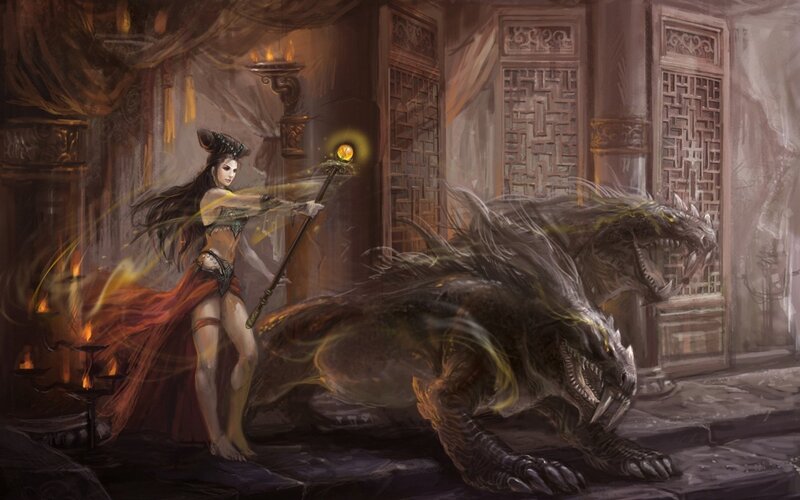 Woman Fighting Monster — Brown