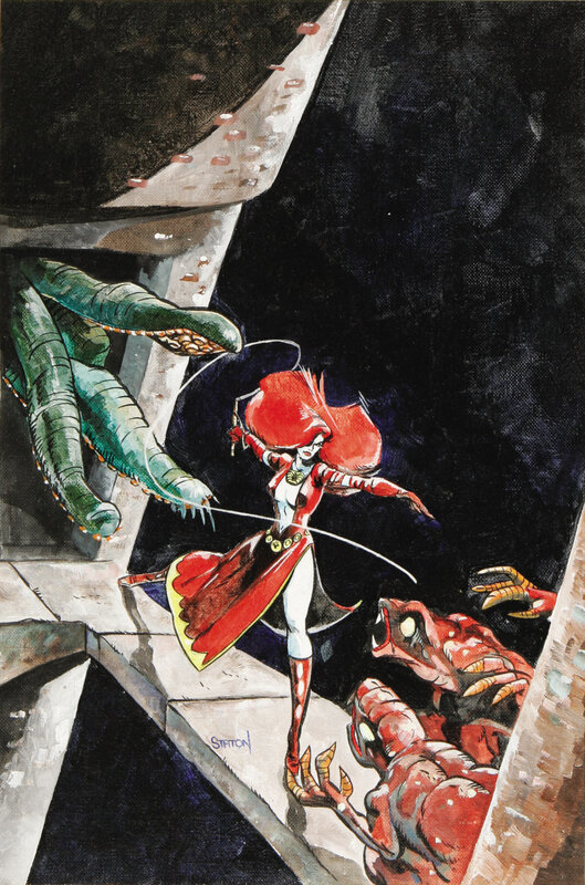 Woman Fighting Monsters — Red, Dramatic, Night