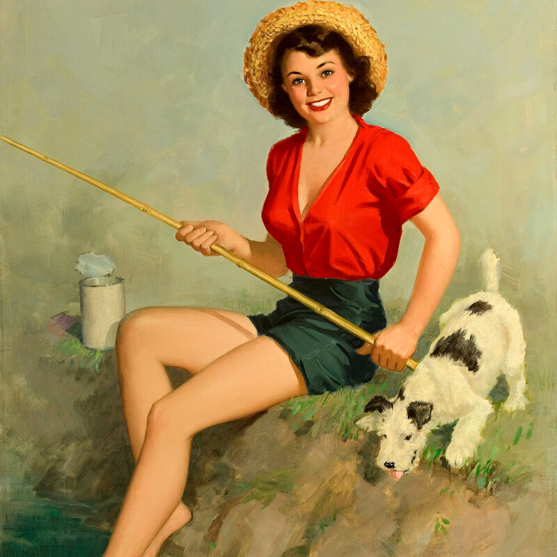 Woman Fishing with Dog