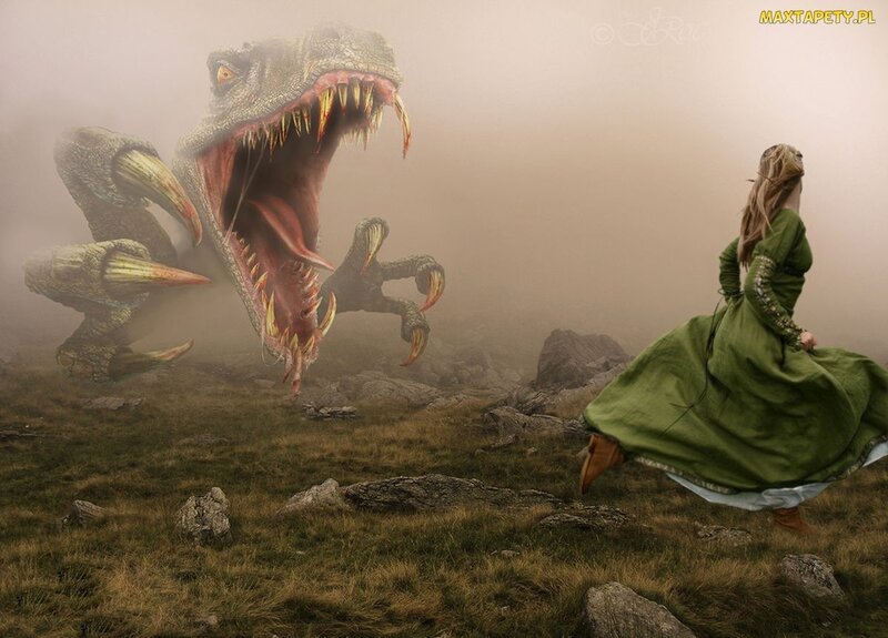 Woman Fleeing Dinosaur