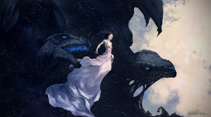 Woman Fleeing Dragons